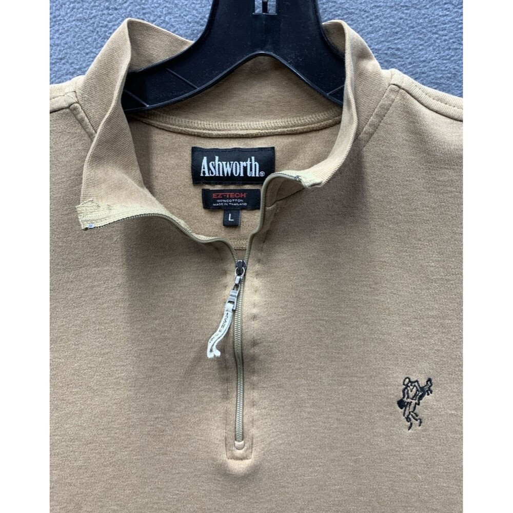 Ashworth Sweater Mens large Tan Khaki Quarter Zip Ez Tech Golf Golfing Outdoor - Picture 11 of 16